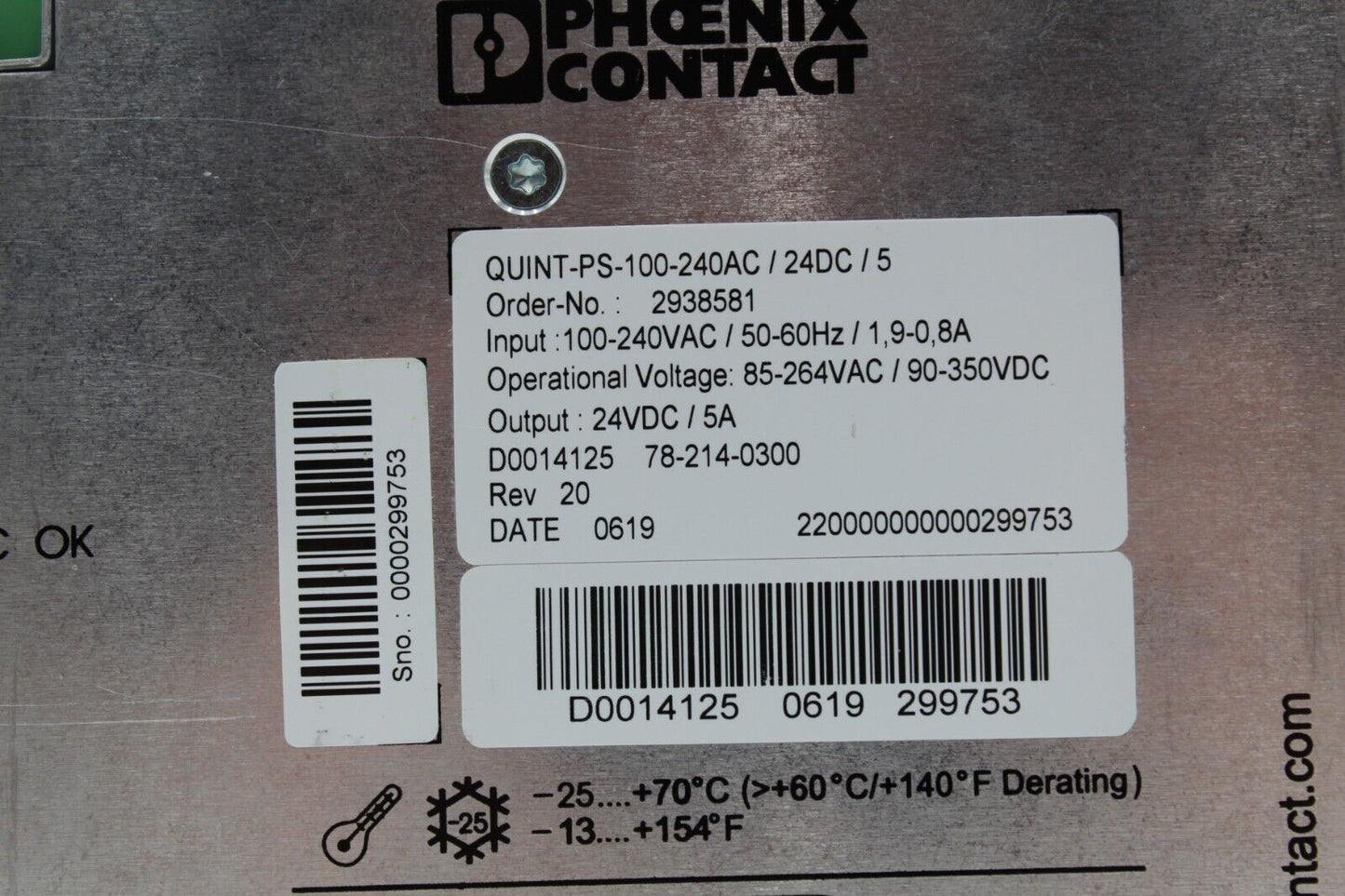 Phoenix Contact QUINT-PS-100-240AC/24DCI/5 Power Supply