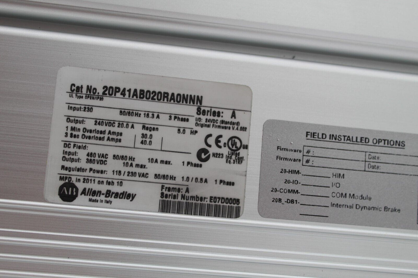 Allen-Bradley 20P41AB020RA0NNN PowerFlex DC Drive