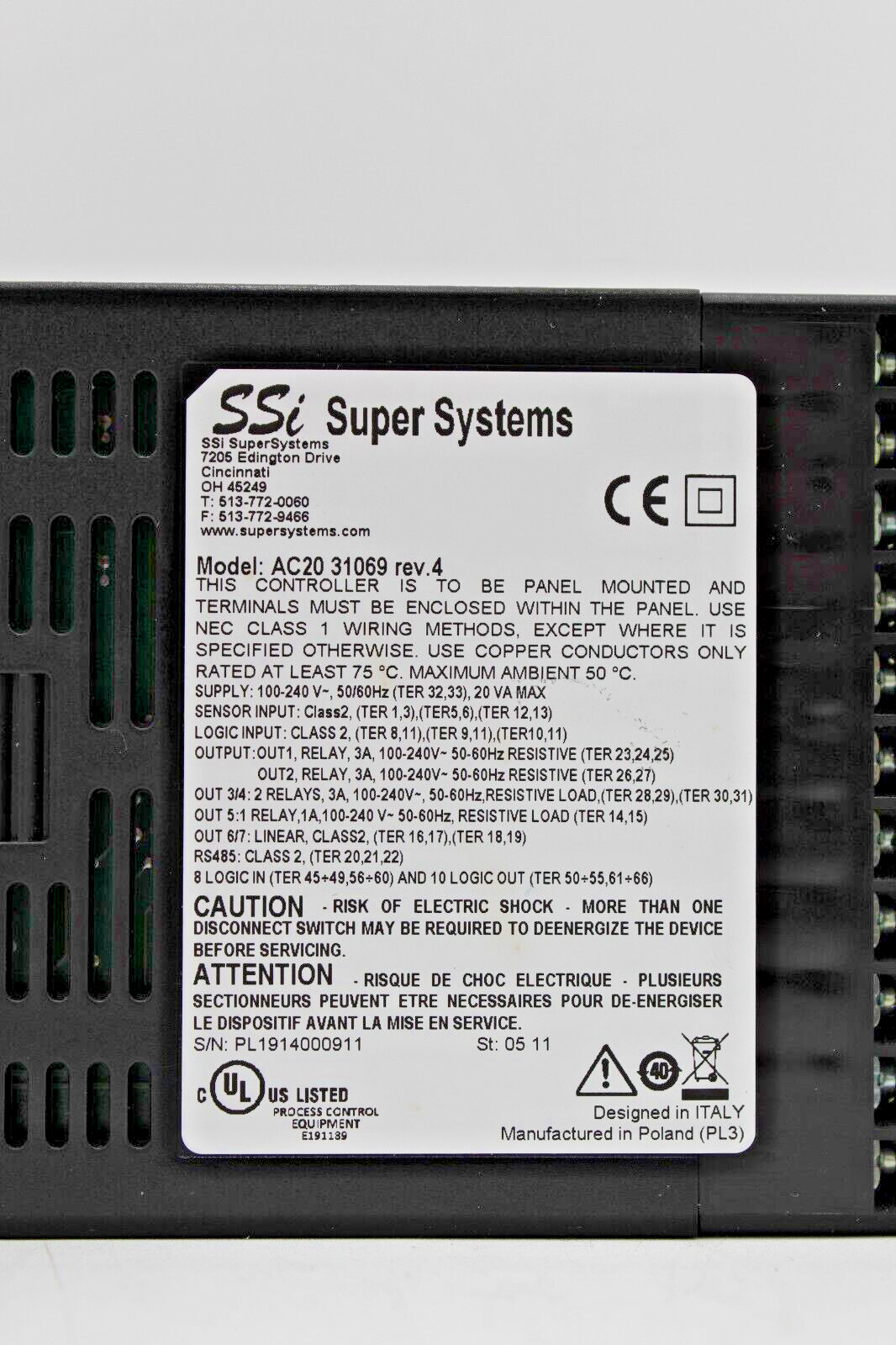 SSi Super Systems AC20 31069 rev.4 Single Loop Controller Instrument