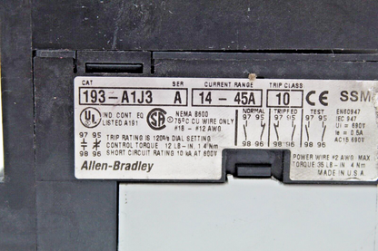 Allen-Bradley 592P-A1JC Overload Relay 193-A1J3