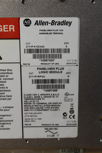 Allen-Bradley PanelView Plus 1250 2711P-K12C4A2 Operator Interface Panel