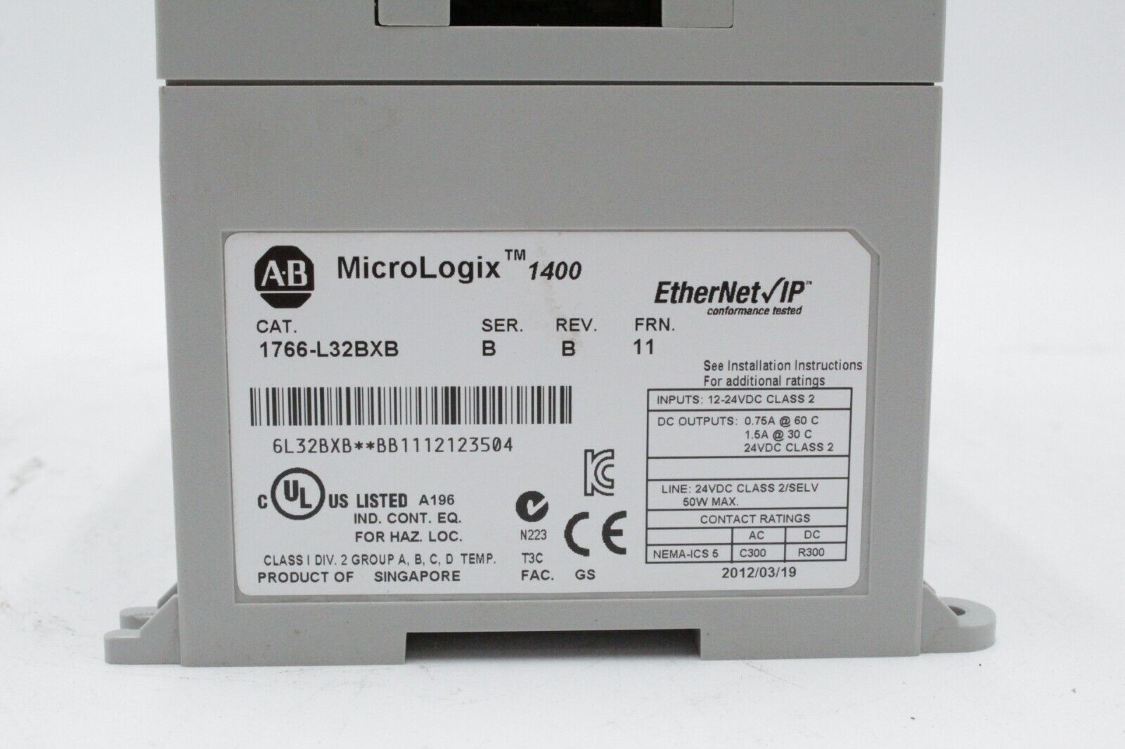 Allen-Bradley 1766-L32BXB MicroLogix 1400 Controller Module (Missing Wire Cover)