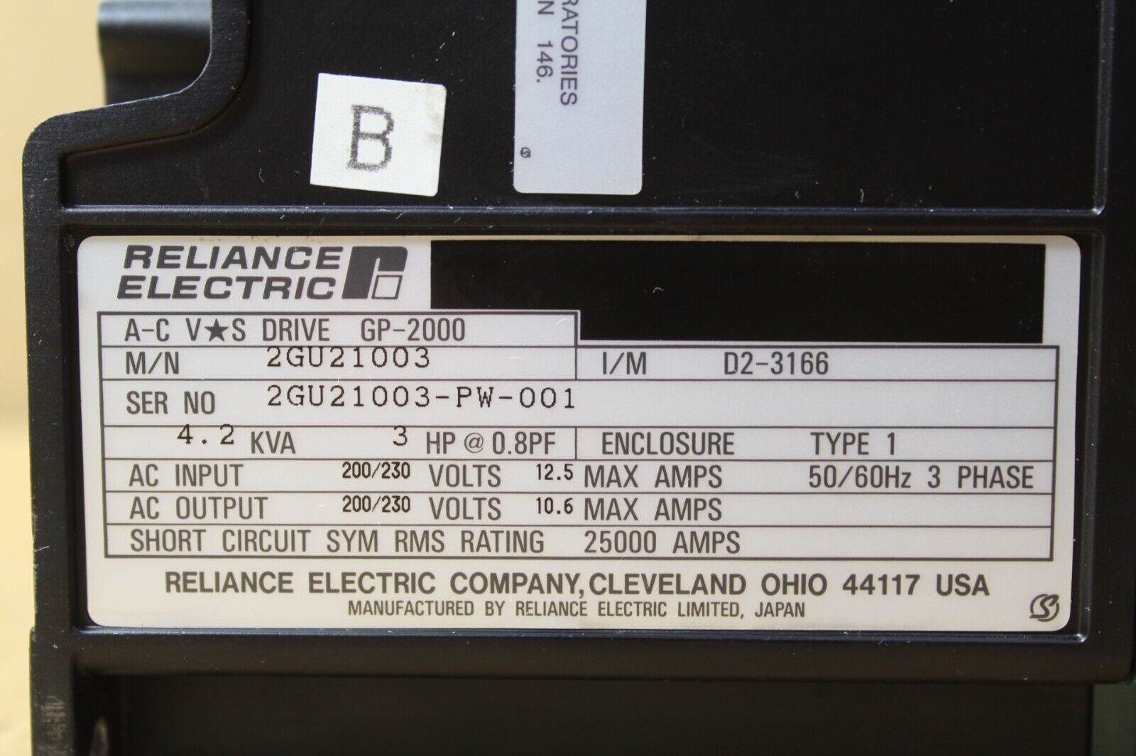 Reliance Electric GP-2000 2GU21003 AC Drive