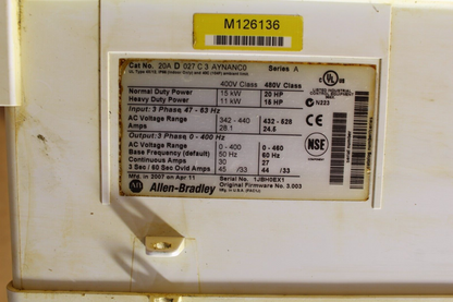 Allen-Bradley 20AD027C3AYNANC0 PowerFlex 70 Drive (S)