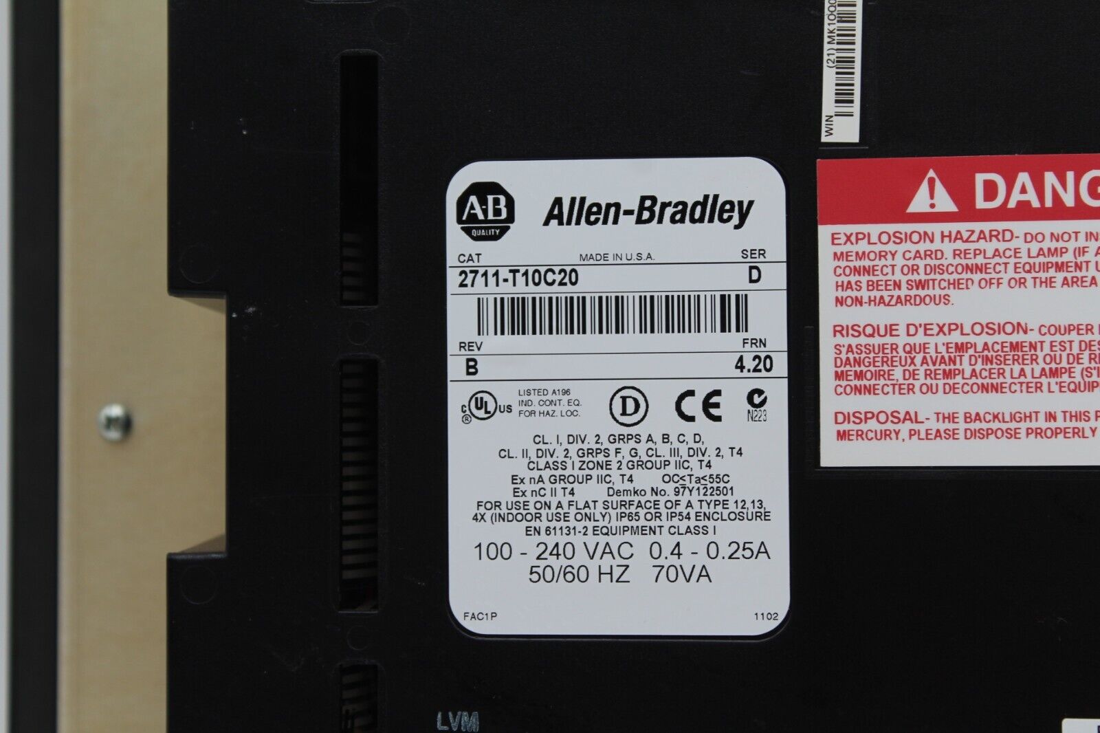 Allen-Bradley 2711-T10C20 PanelView 1000 Touch Panel