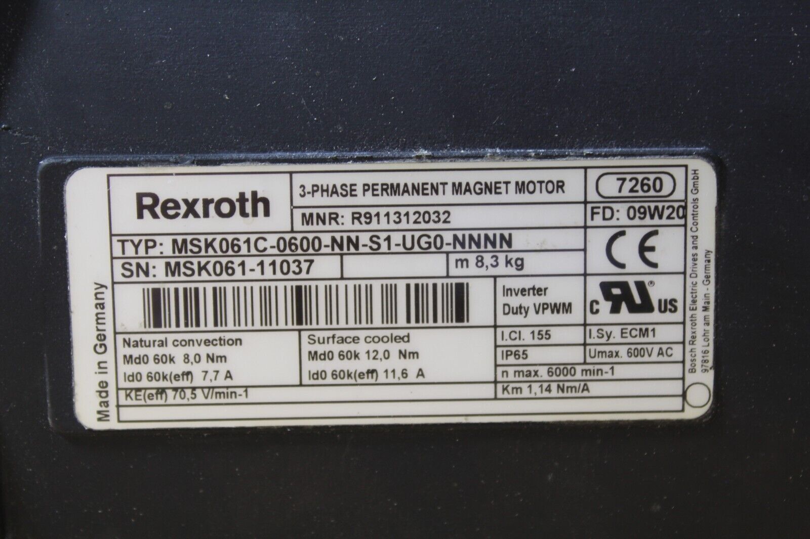 Rexroth MSK061C-0600-NN-S1-UG0-NNNN Servo Motor