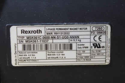 Rexroth MSK061C-0600-NN-S1-UG0-NNNN Servo Motor