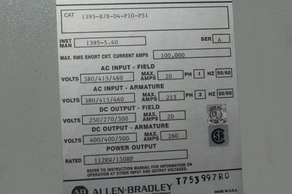 Allen Bradley 1395-B78-D4-P10-P51 Drive