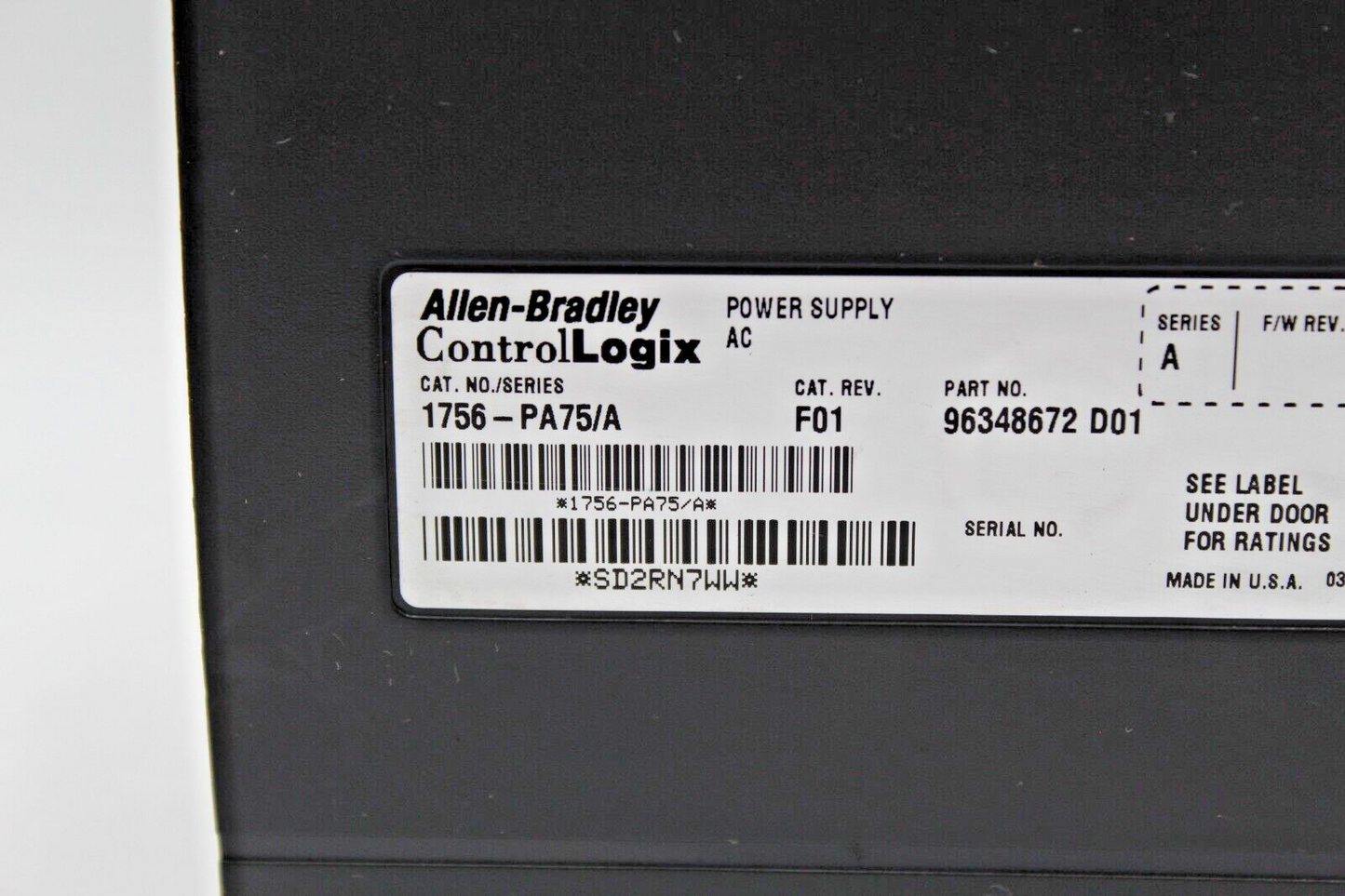 Allen-Bradley 1756-PA75/A ControlLogix AC Power Supply (No Door)