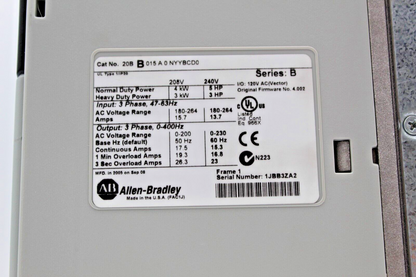 Allen-Bradley 20BB015A0NYYBCD0 PowerFlex 700 AC Drive