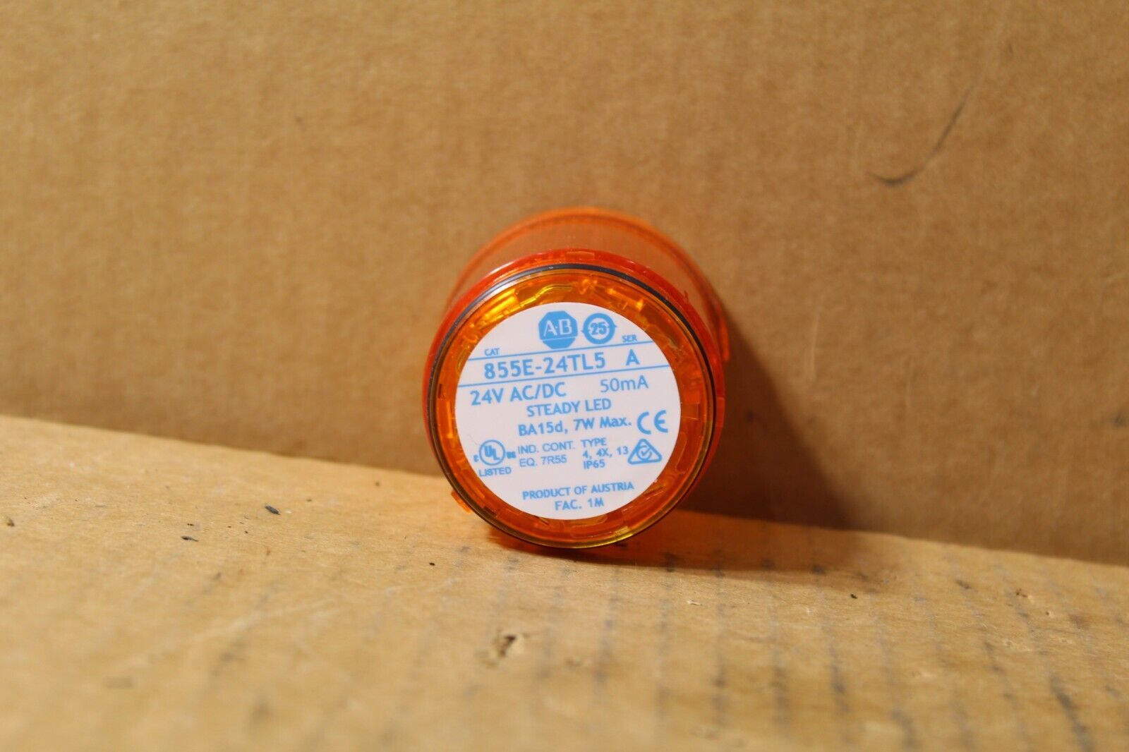 Allen-Bradley 855E-24TL5 Amber Stack Light 24V AC/DC w/ Lamp
