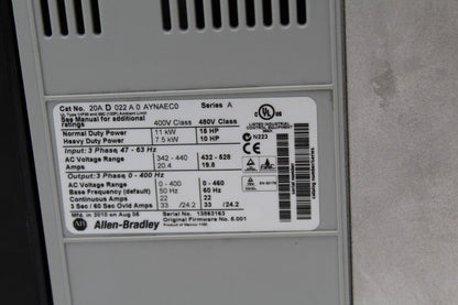 Allen-Bradley 20AD022A0AYNAEC0 Powerfex 70 Drive (No Control Panel)