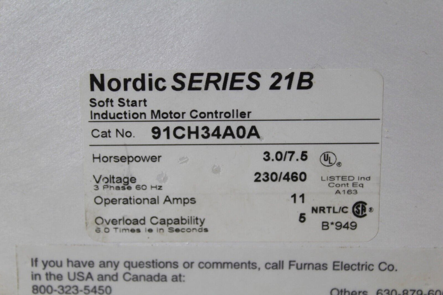 Nordic 91CH34A0A Induction Motor Controller Soft Start
