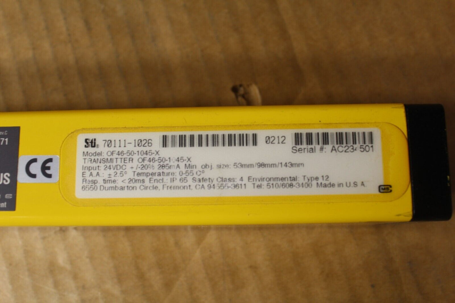 STI OptoFence OF46-50-1045-X / 70111-1026 Safety Light Curtain Transmitter
