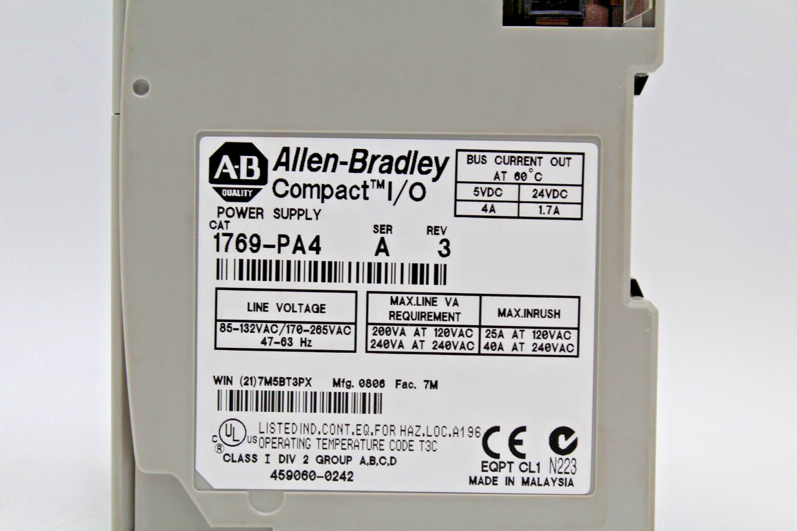 Allen-Bradley 1769-PA4 Compact I/O Power Supply