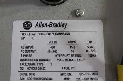 Allen Bradley 23C-D017A103NNBANN PowerFlex Full Unit
