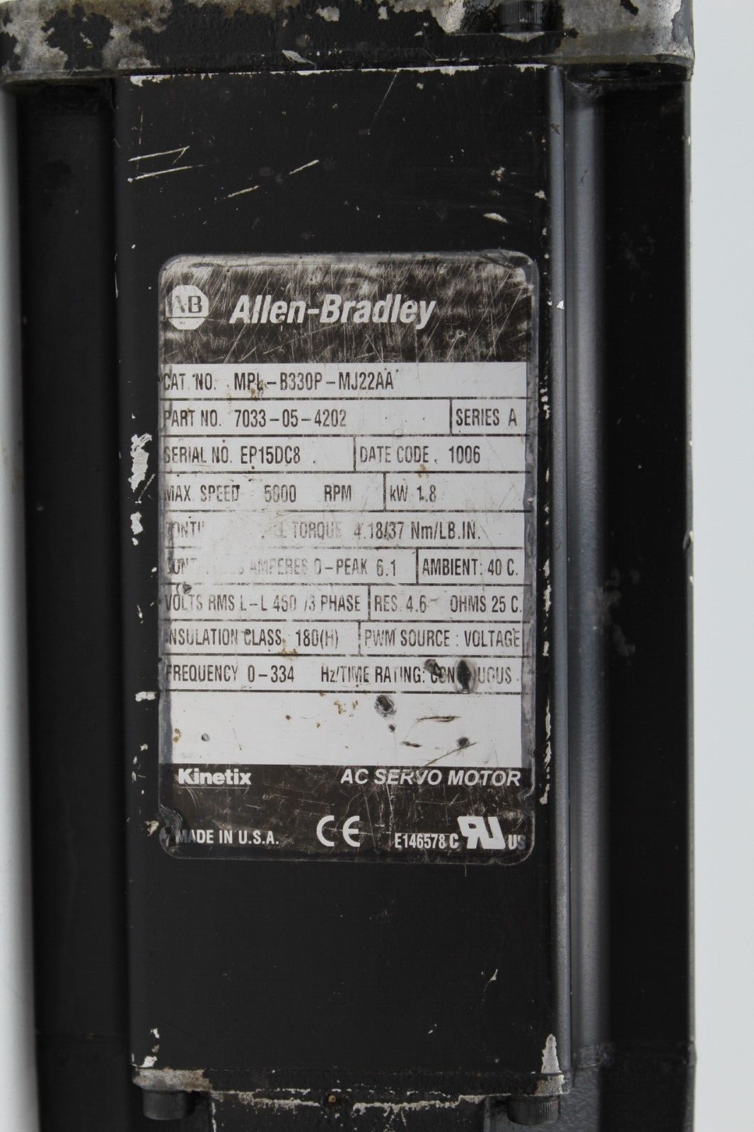 Allen-Bradley MPL-B330P-MJ22AA Servo Motor (Rust on Spinning Gear)