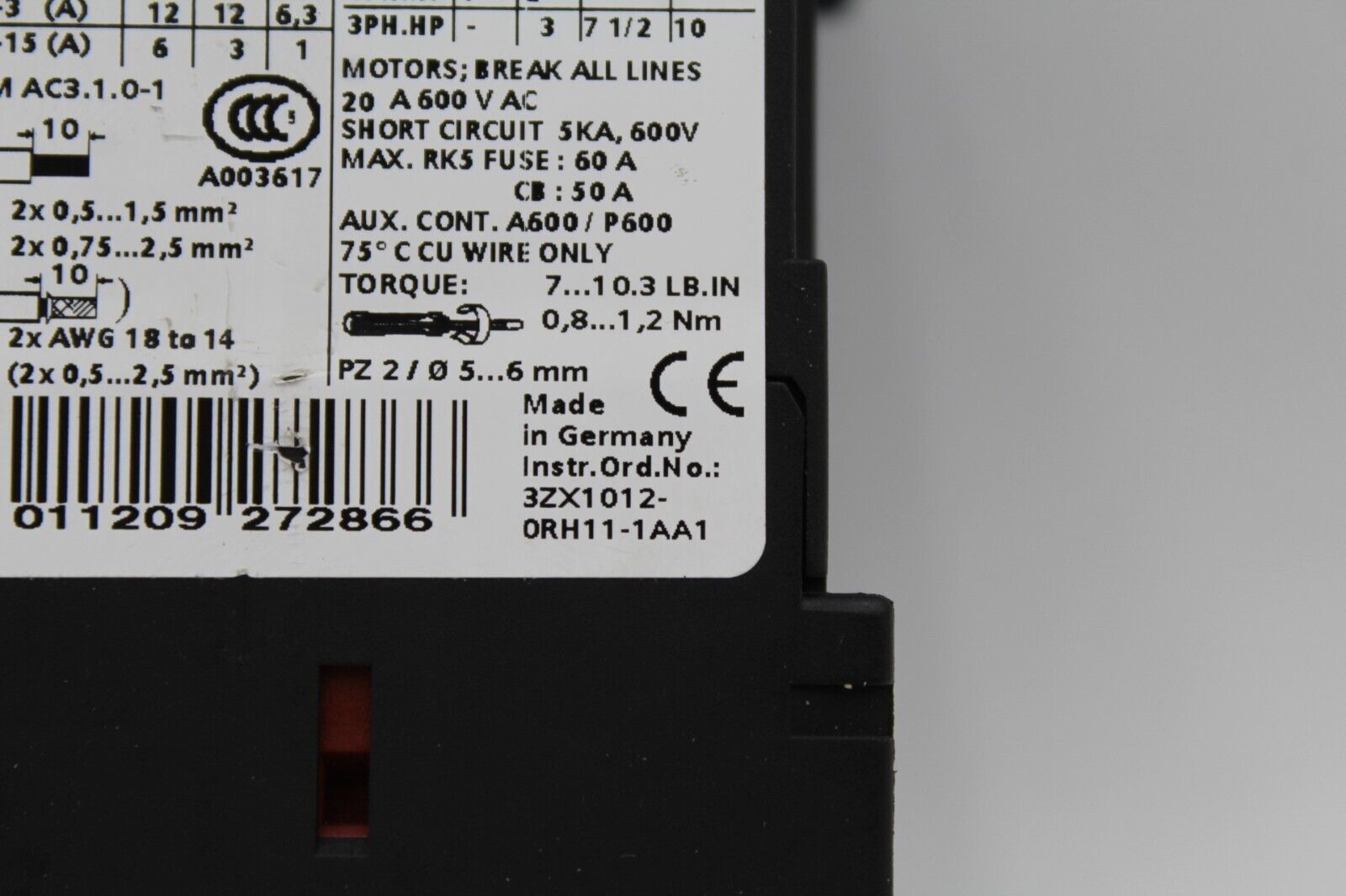 SIEMENS 3RT1017-1BB41 SIRIUS CONTACTOR 24VDC WITH 3RT1916-1EH00