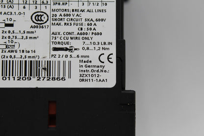 SIEMENS 3RT1017-1BB41 SIRIUS CONTACTOR 24VDC WITH 3RT1916-1EH00