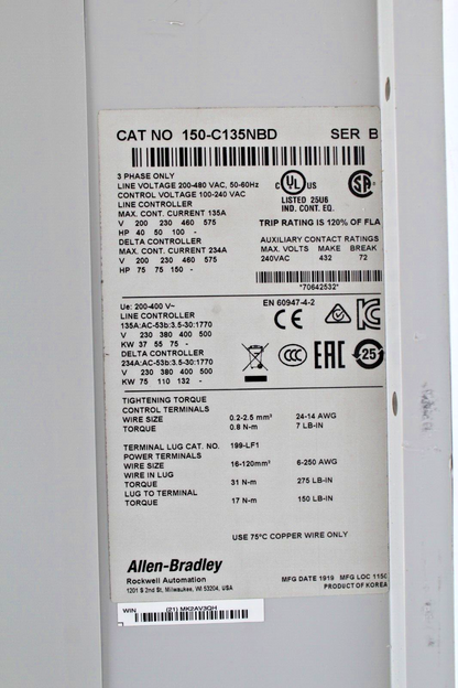 Allen-Bradley 150-C135NBD 3-Phase Smart Motor Line Controller