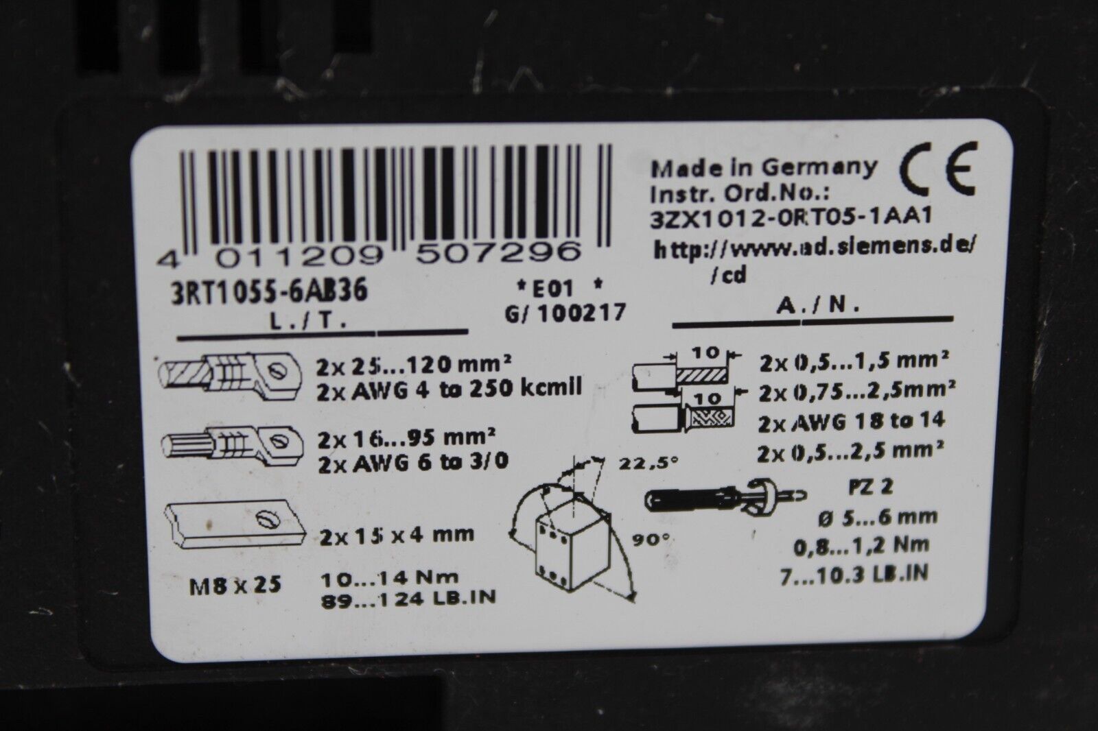 Siemens 3RT1055-6AB36 Contactor