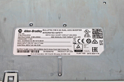Allen-Bradley 2198-D006-ERS3 Kinetix 5700 Dual Axis Integrated Safety Inverter