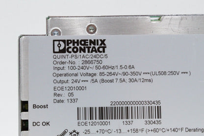 Phoenix Contact QUINT-PS/1AC/24DC/5 1-Phase Power Supply