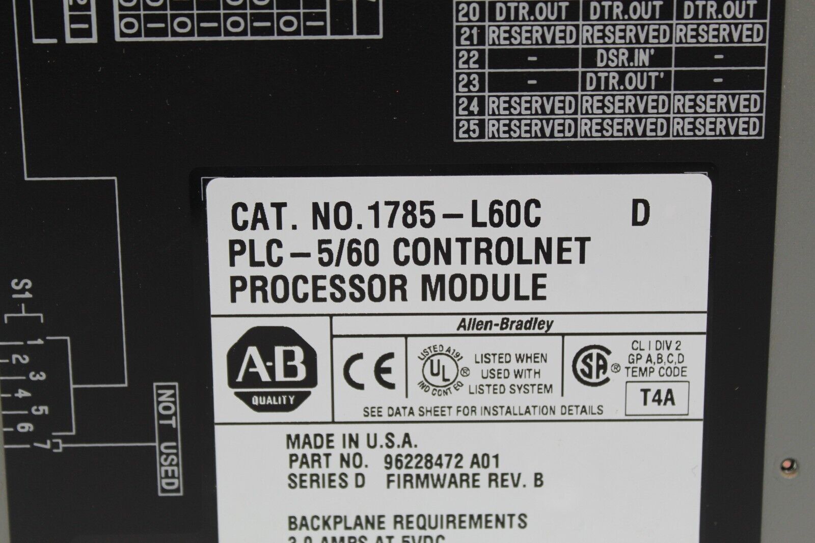Allen-Bradley 1785-L60C PLC 5/60 Processor Module