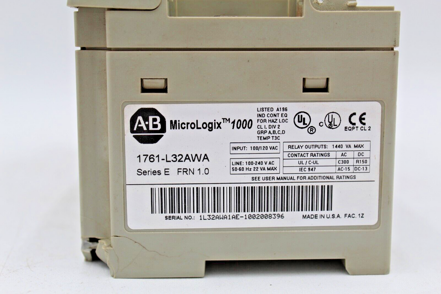 Allen-Bradley 1761-L32AWA MicroLogix 1000 Controller (See Description)
