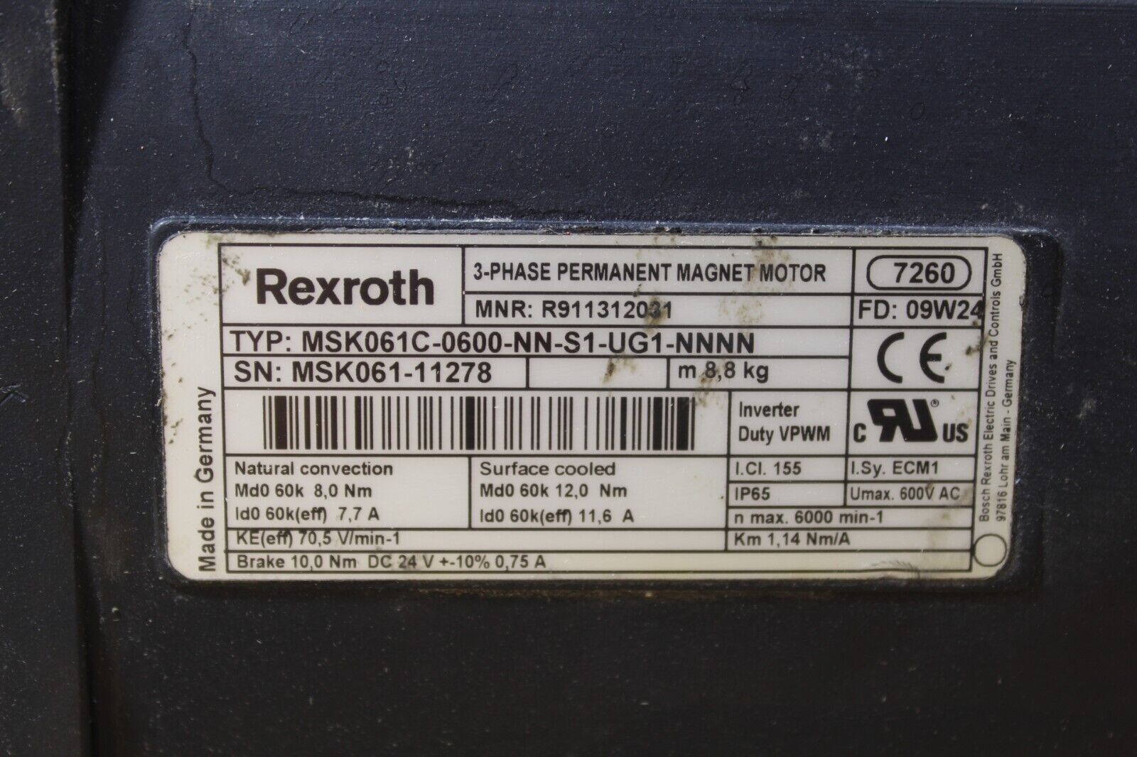 Rexroth MSK061C-0600-NN-S1-UG1-NNNN Servo Motor