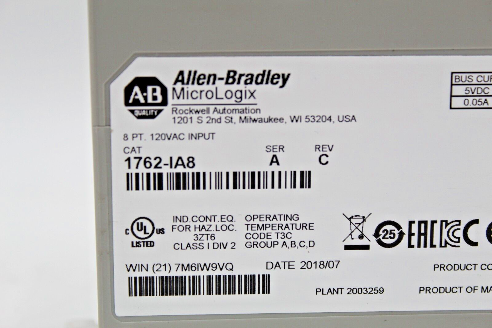 Allen-Bradley 1762-IA8 MicroLogix 1200 Input Module