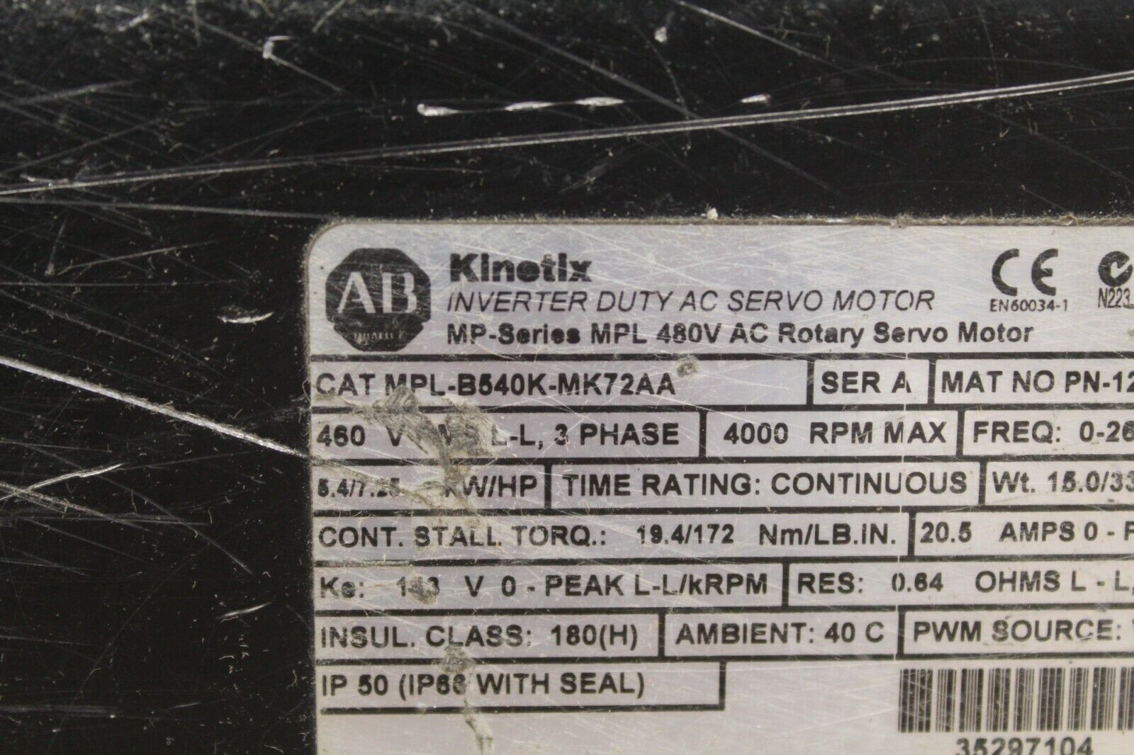 Allen Bradley MPL-B540K-MK72AA Servo Motor