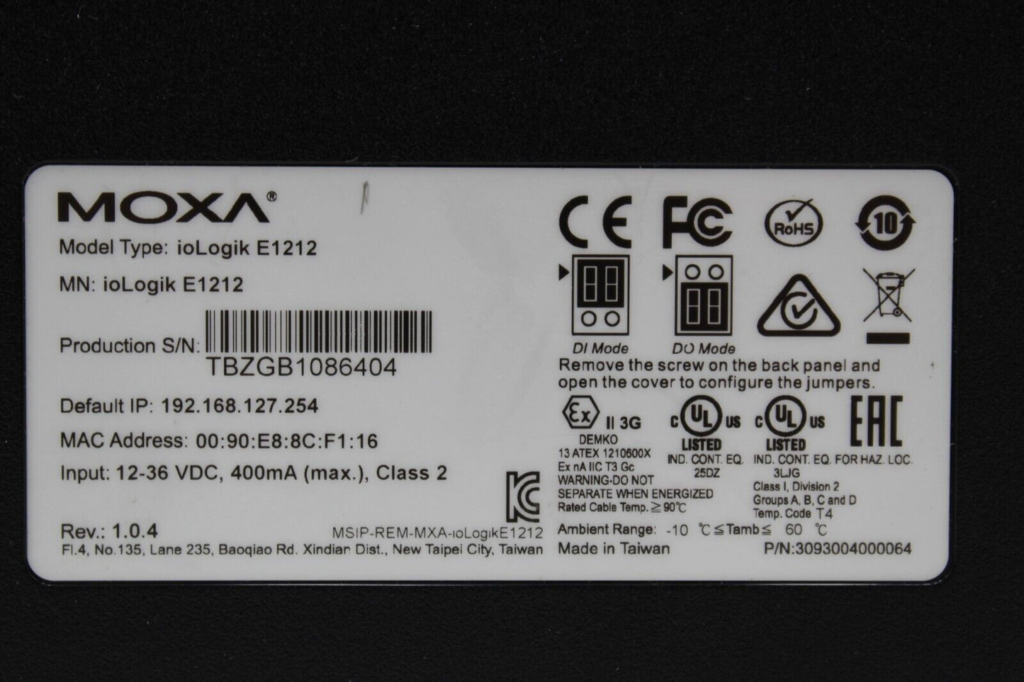 Moxa ioLogikE1212 Ethernet Module