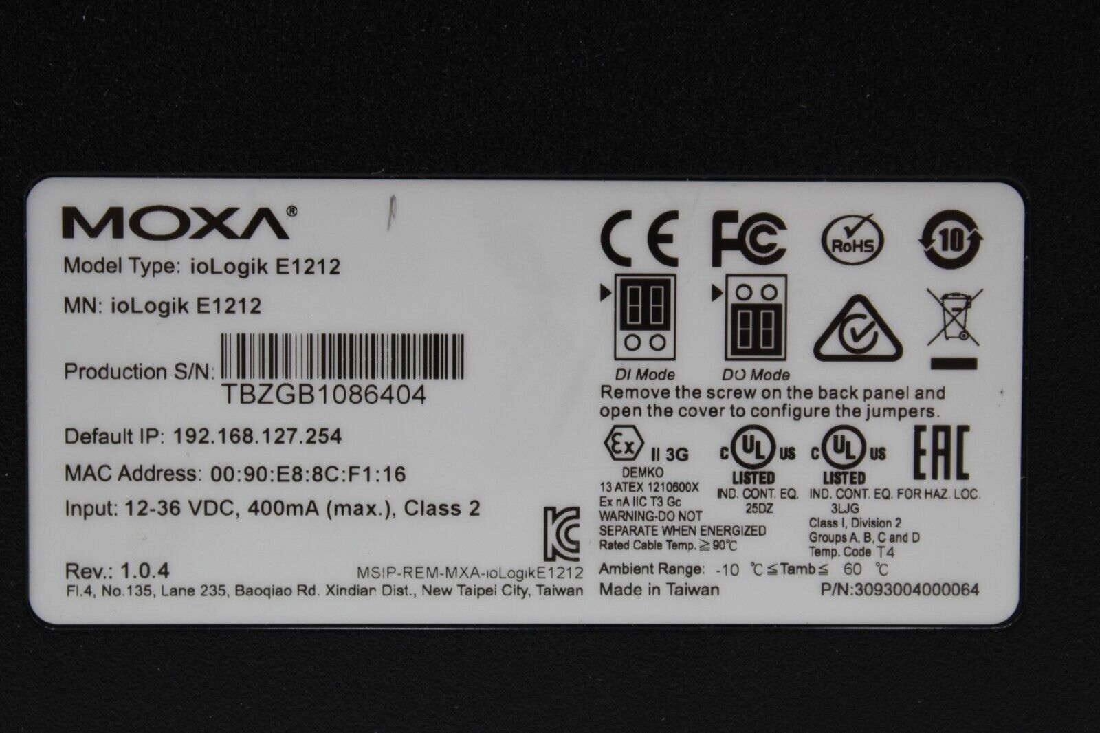 Moxa ioLogikE1212 Ethernet Module