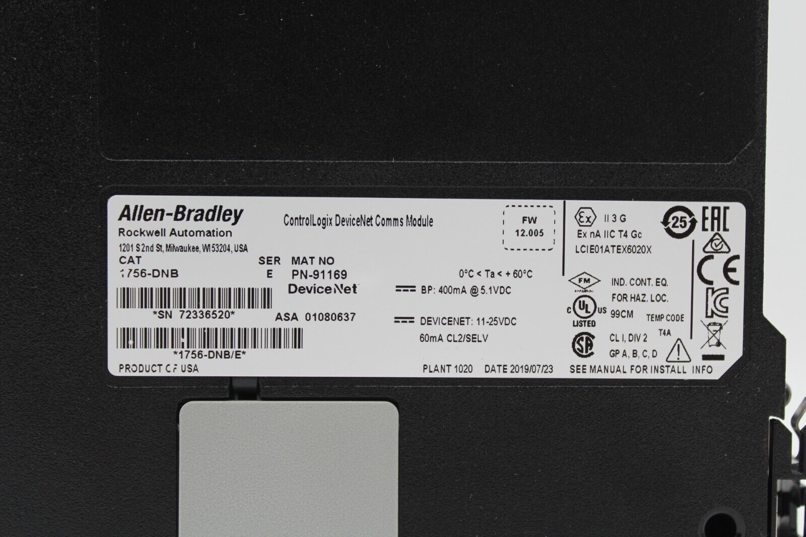 Allen-Bradley 1756-DNB/E ControlLogix DeviceNet Comms Module