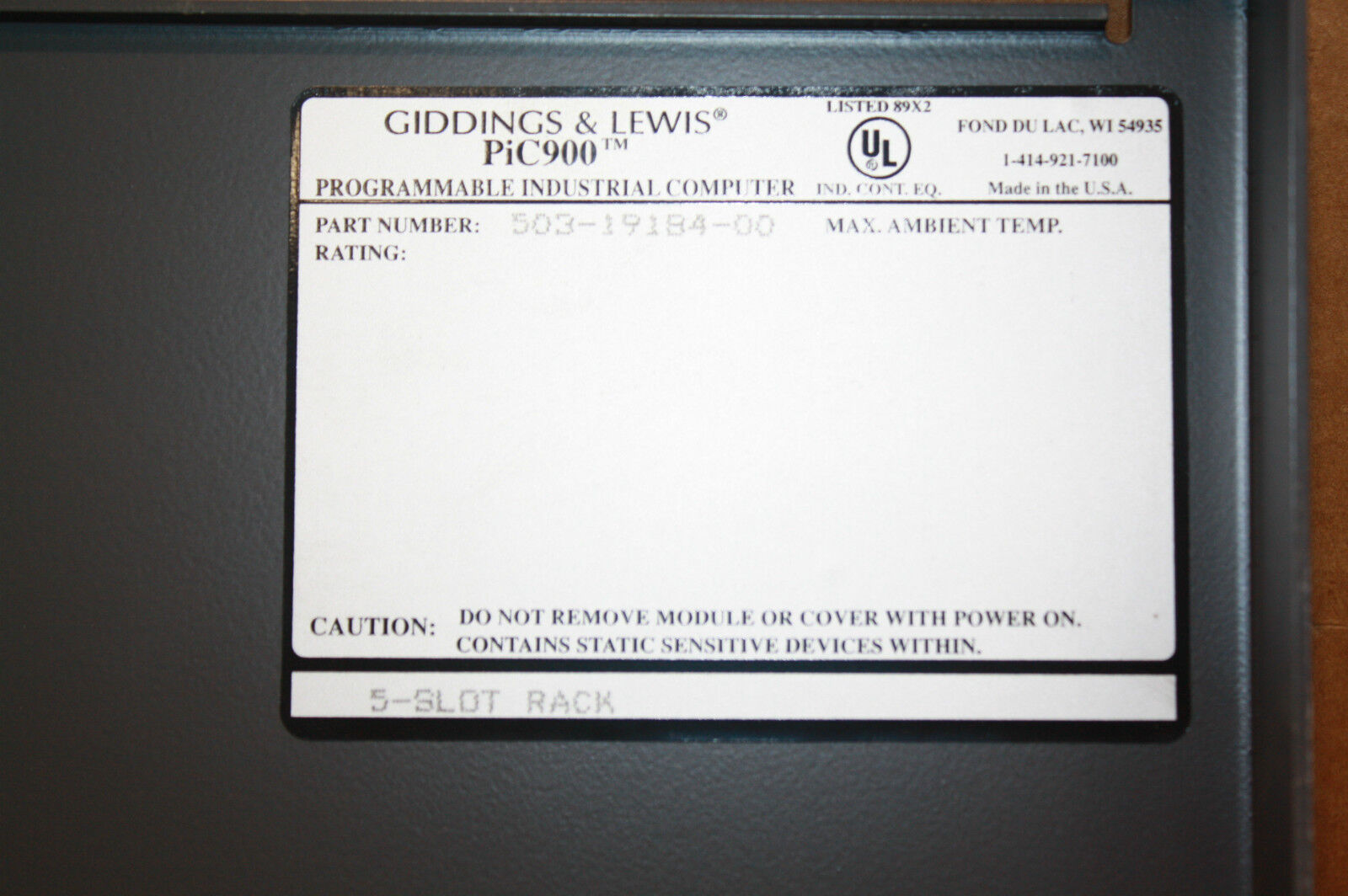 GIDDINGS & LEWIS 5 SLOT RACK 503-19184-00