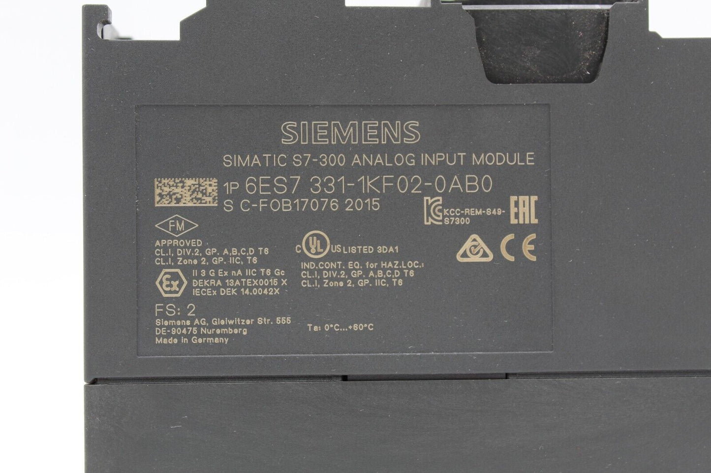 Siemens 6ES7 331-1KF02-0AB0 Simatic S7-300 Analog Input Module