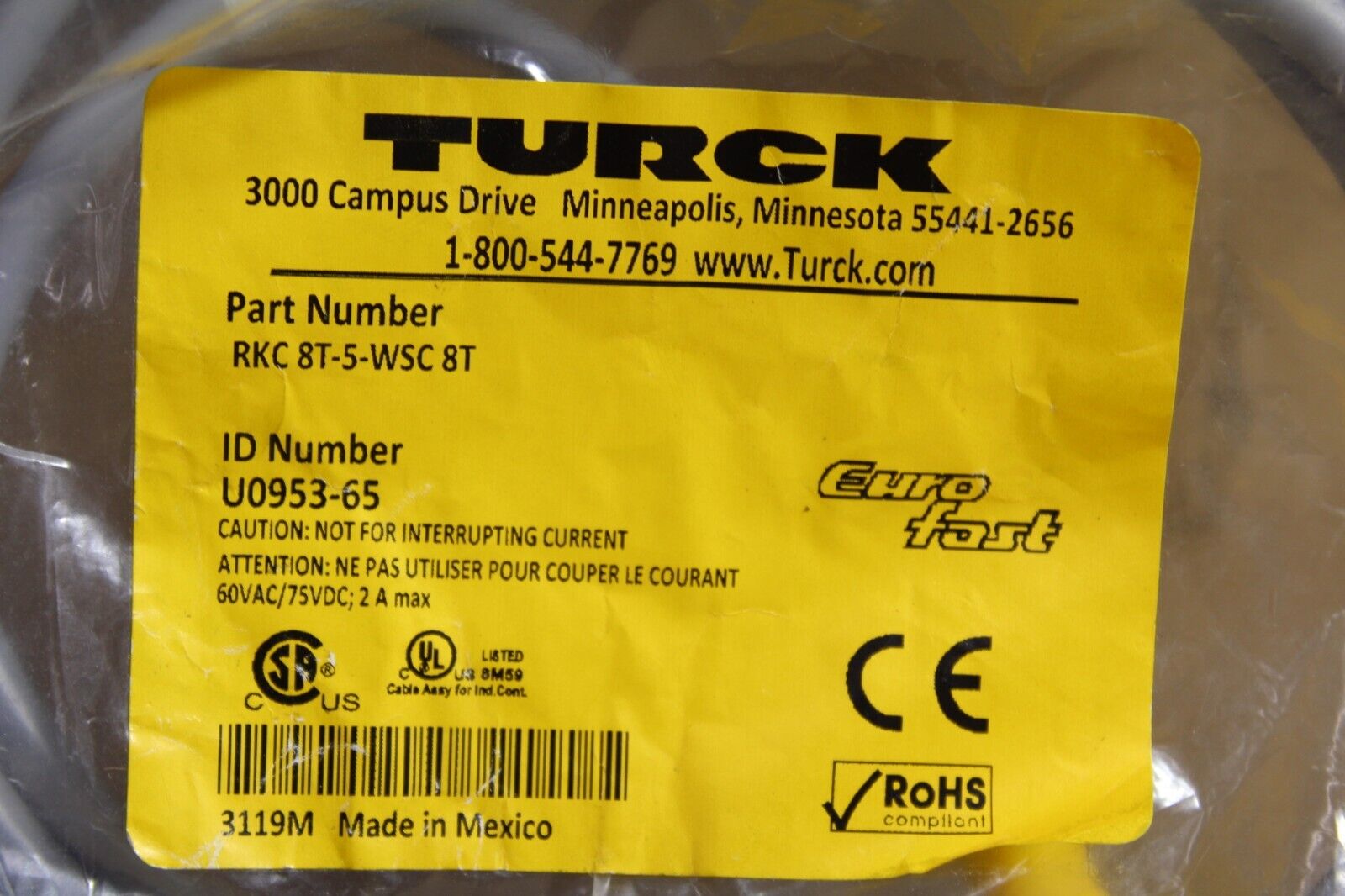 Turck RKC8T-5-WSC8T Eurofact Cordset 8-pin
