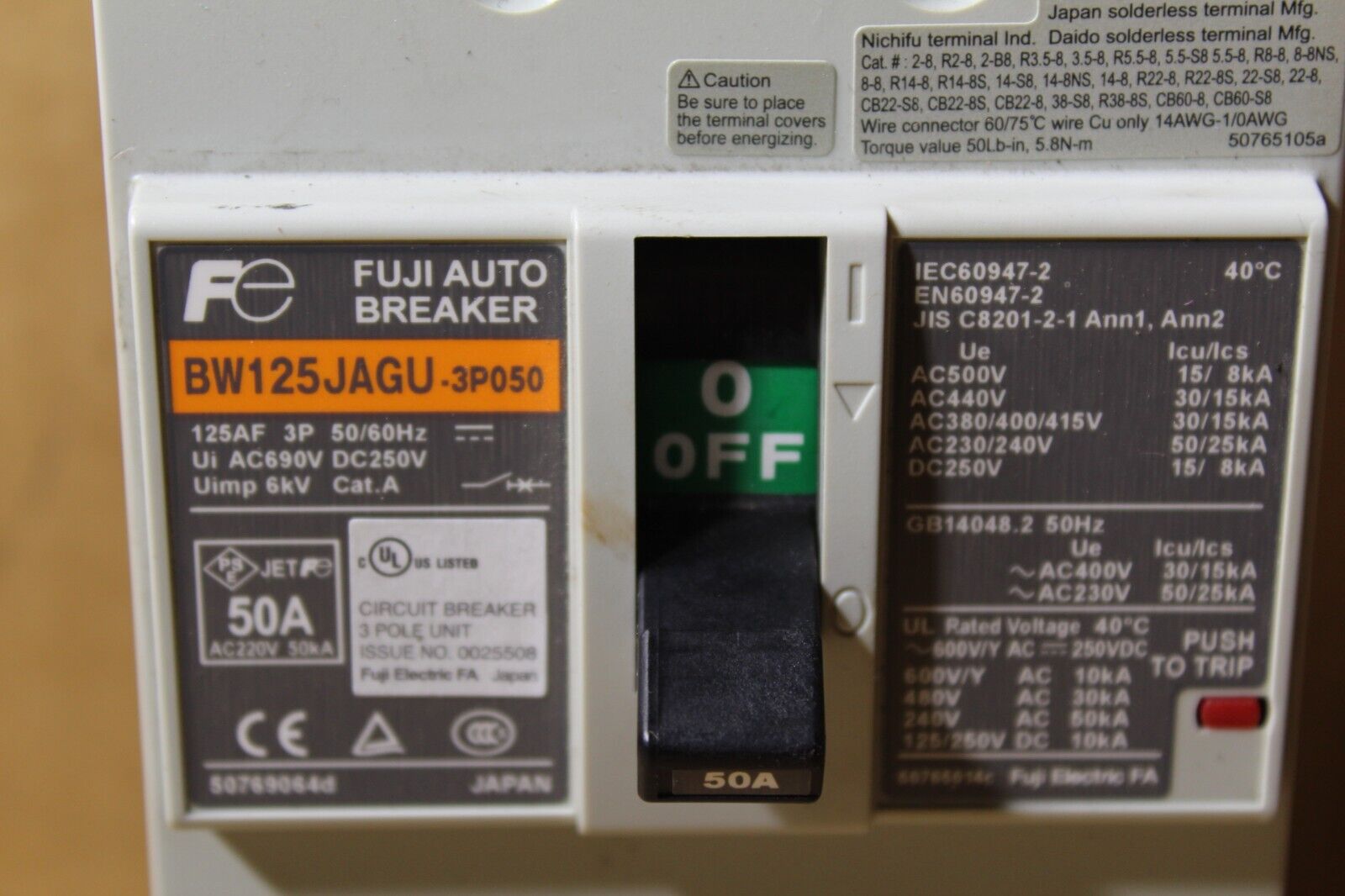 Fuji BW125JAGU-3P050 Thermo Magnetic Circuit Breaker