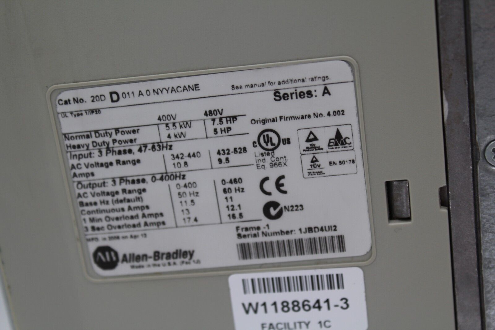 Allen-Bradley 20DD011A0NYYACANE PowerFlex 700s 3-Phases AC Drive (Broken Screen)