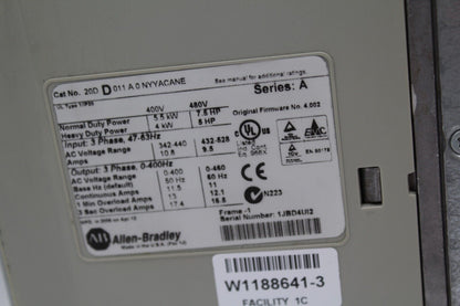 Allen-Bradley 20DD011A0NYYACANE PowerFlex 700s 3-Phases AC Drive (Broken Screen)