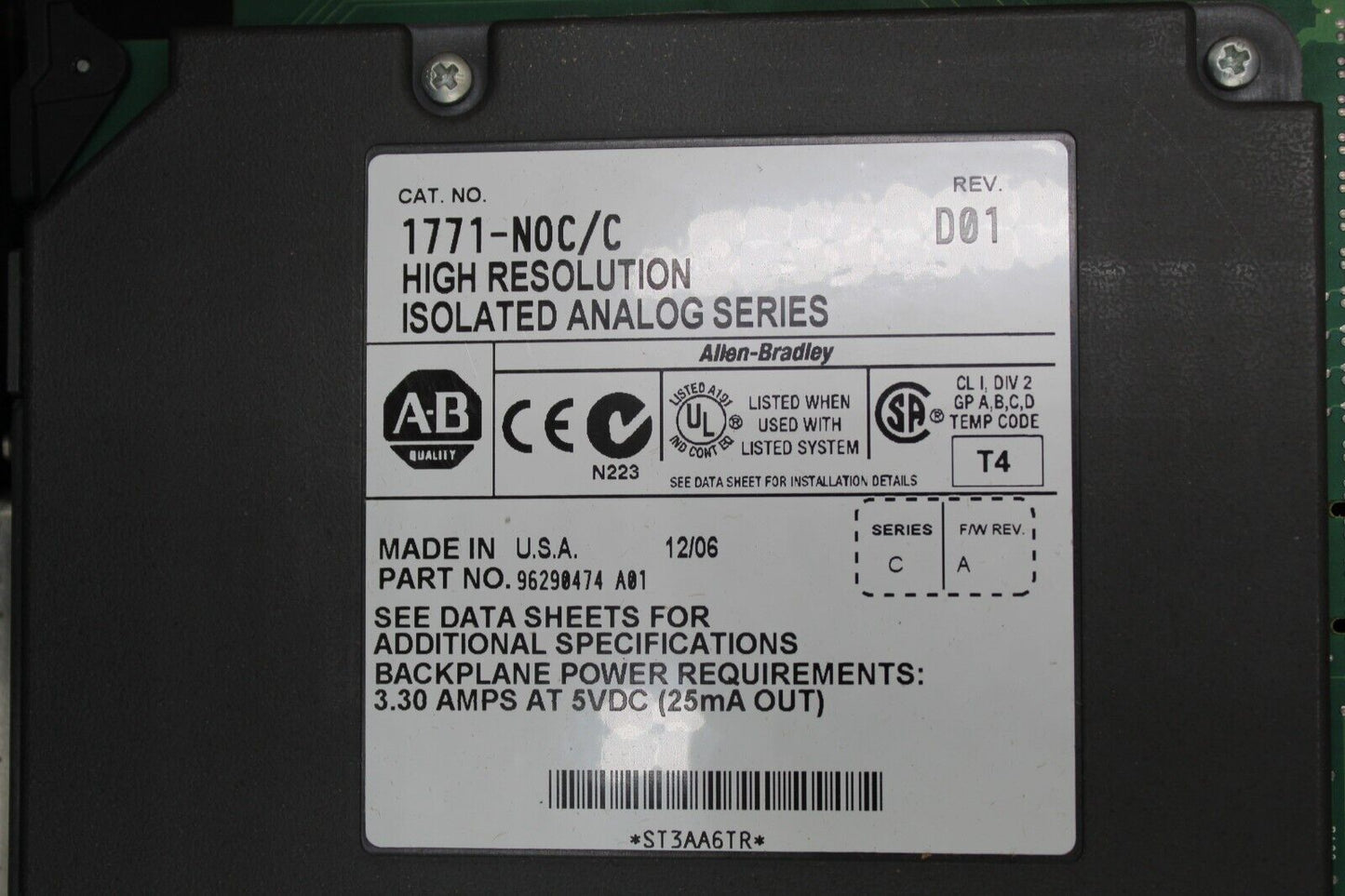 Allen Bradley 1771-NOC/C Isolated Analog 1771-N0C/C