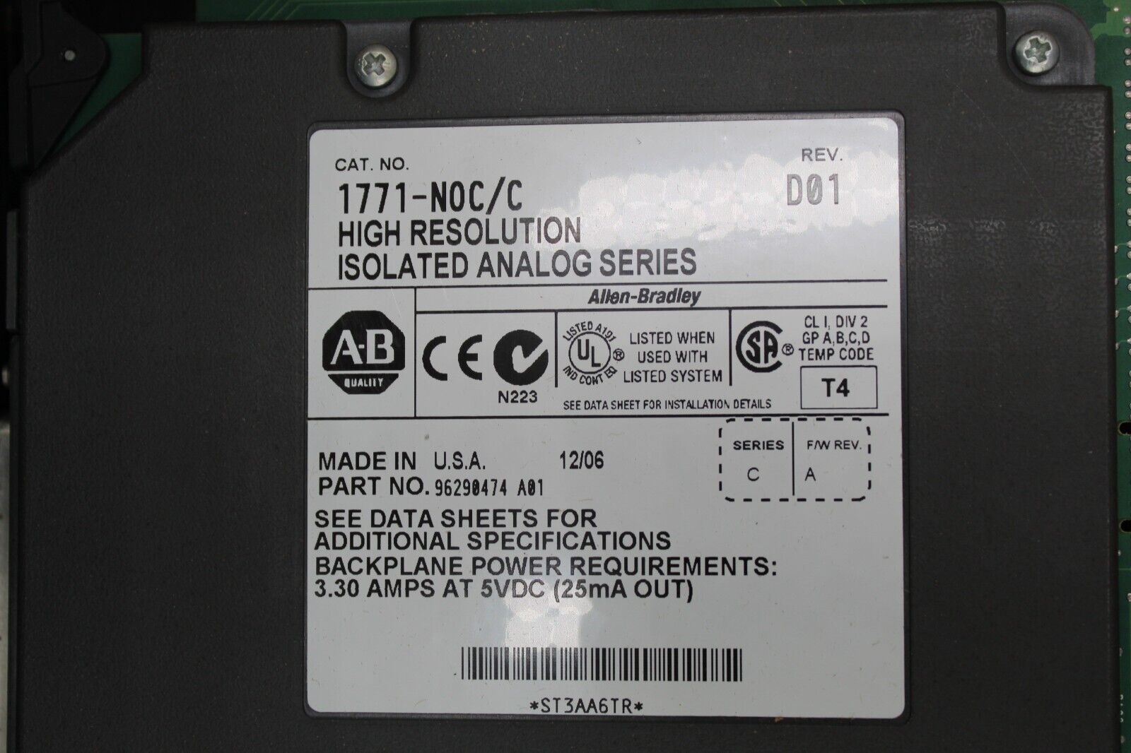 Allen Bradley 1771-NOC/C Isolated Analog 1771-N0C/C