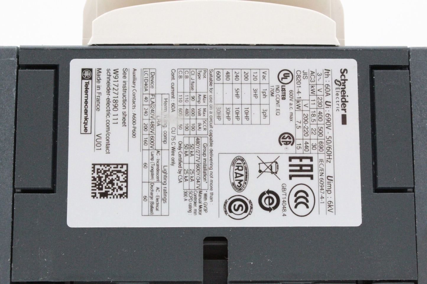 Schneider Electric LC1D40A 120V Contactor