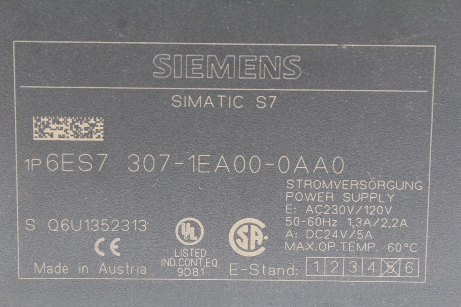 Siemens 6ES7 307-1EA00-0AA0 Simatic S7 Power Supply