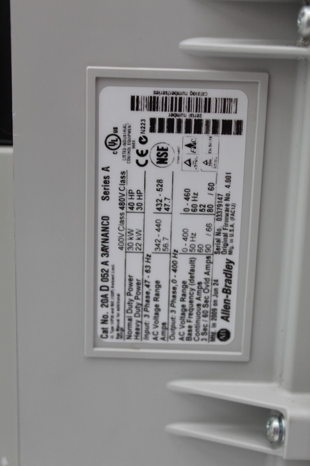 Allen-Bradley 20AD052A3AYNANC0 PowerFlex 70 Drive