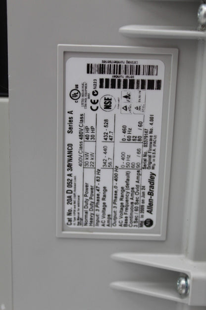 Allen-Bradley 20AD052A3AYNANC0 PowerFlex 70 Drive