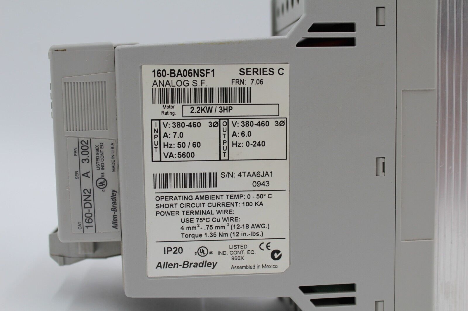 Allen Bradley 160-BA06NSF1 Series C Adjustable Frequency AC Drive