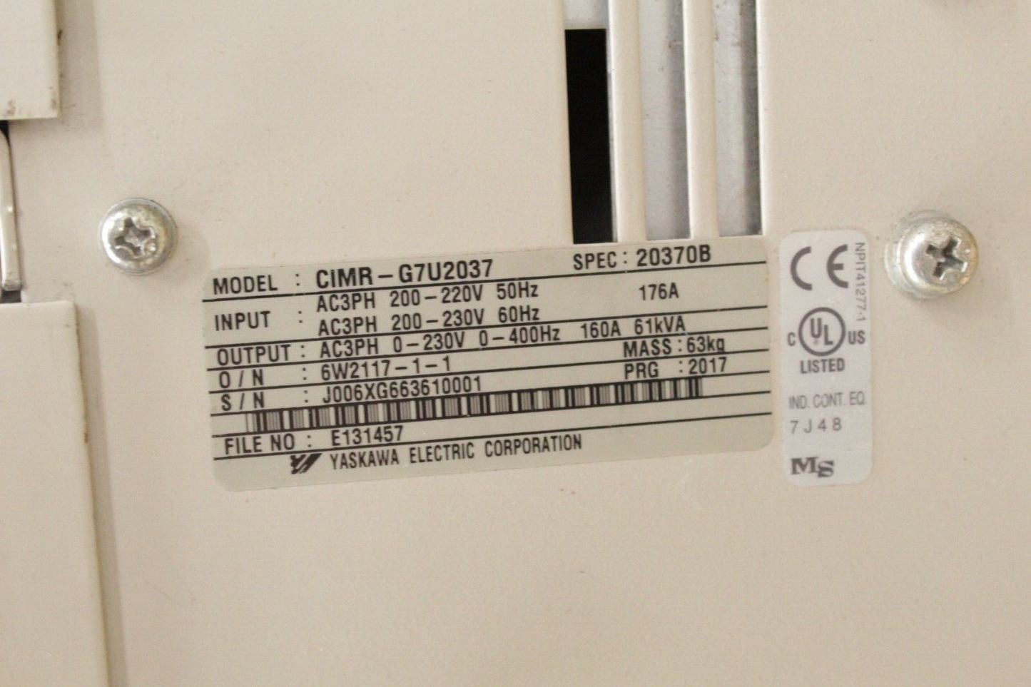 Yaskawa CIMR-G7U2037 G7 Varispeed Inverter Drive
