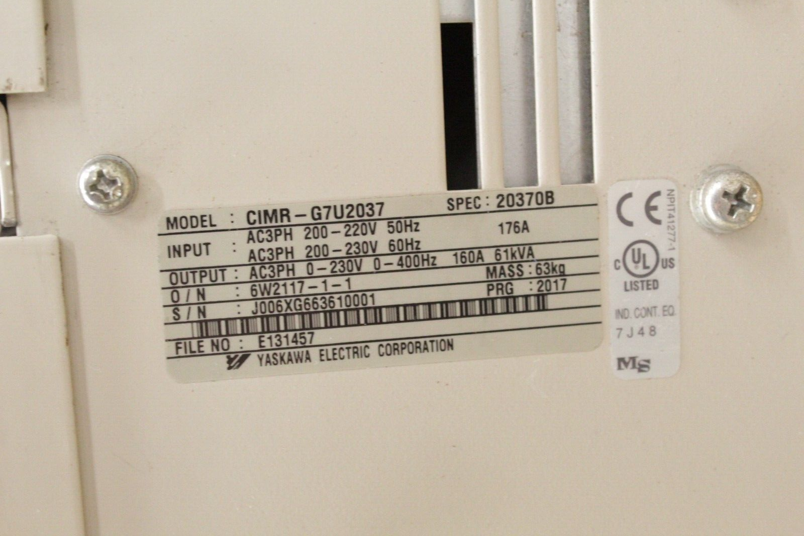 Yaskawa CIMR-G7U2037 G7 Varispeed Inverter Drive